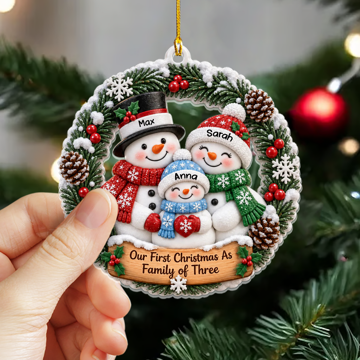 Our Little Snowflakes - Personalized Acrylic Ornament, Custom Family Snowman Christmas Ornament