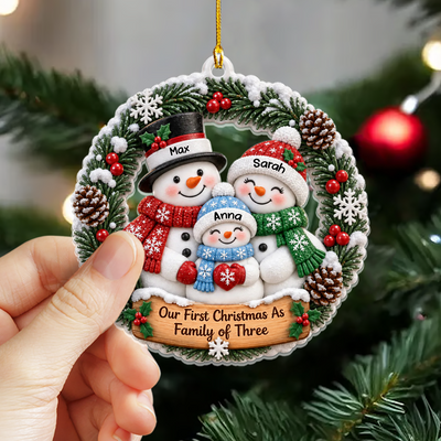 Our Little Snowflakes - Personalized Acrylic Ornament, Custom Family Snowman Christmas Ornament