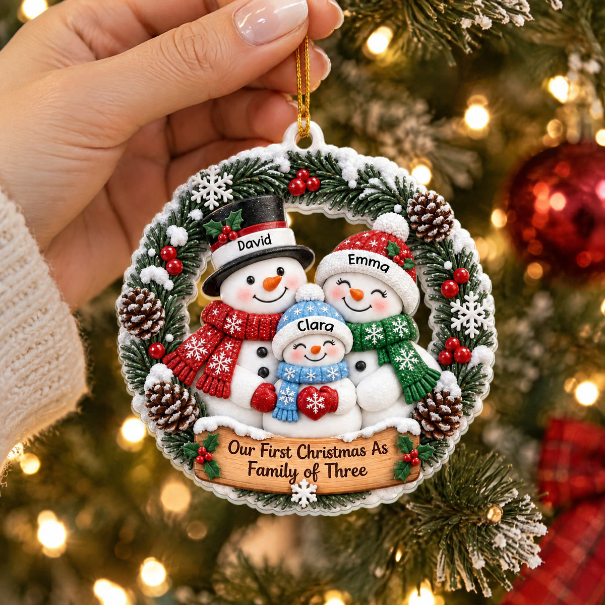 Our Little Snowflakes - Personalized Acrylic Ornament, Custom Family Snowman Christmas Ornament