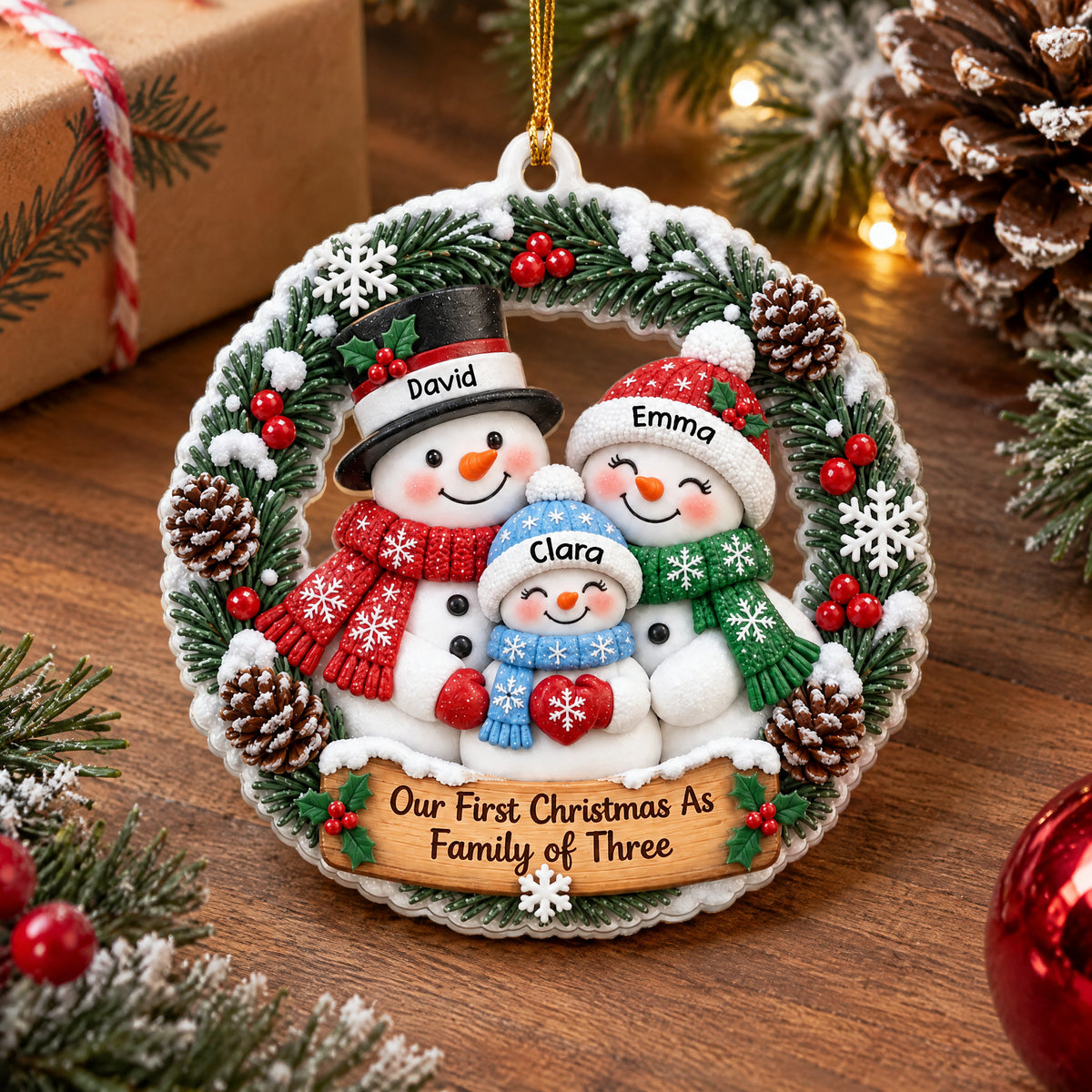 Our Little Snowflakes - Personalized Acrylic Ornament, Custom Family Snowman Christmas Ornament