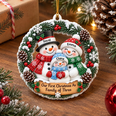 Our Little Snowflakes - Personalized Acrylic Ornament, Custom Family Snowman Christmas Ornament