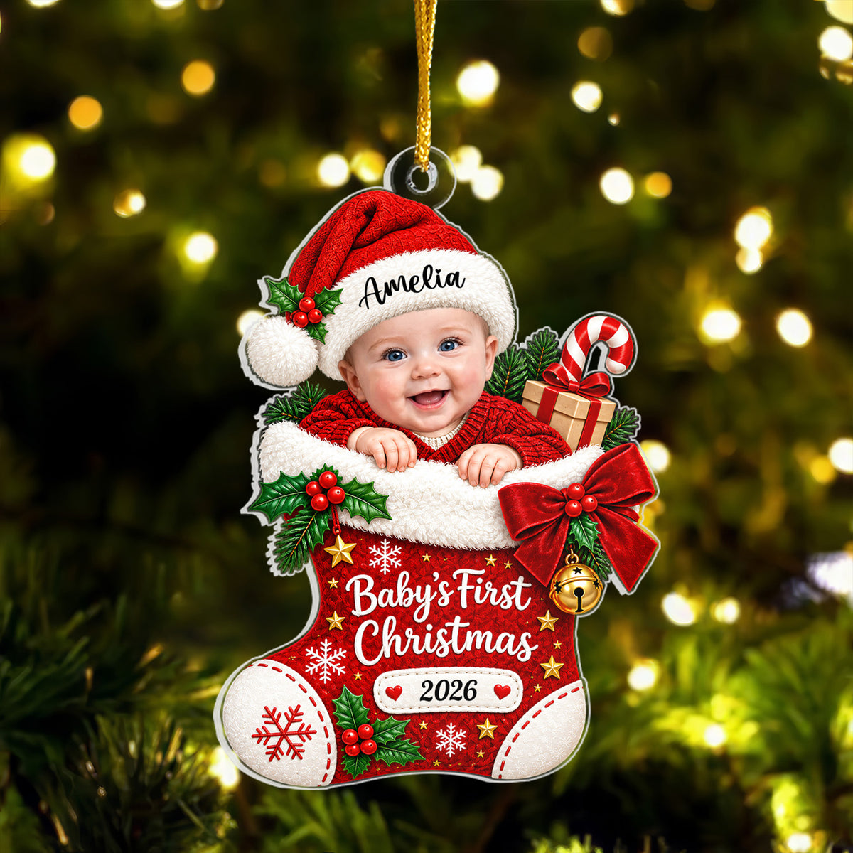 Baby’s First Christmas - Personalized Acrylic Ornament,  Baby Photo Ornament 2026, Baby’s First Christmas Ornament, Custom Name Newborn Keepsake, Baby Christmas Gift
