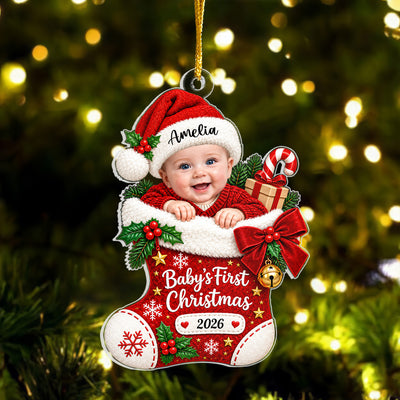 Baby’s First Christmas - Personalized Acrylic Ornament,  Baby Photo Ornament 2026, Baby’s First Christmas Ornament, Custom Name Newborn Keepsake, Baby Christmas Gift