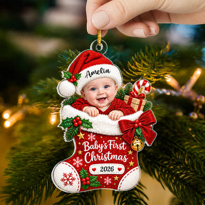 Baby’s First Christmas - Personalized Acrylic Ornament,  Baby Photo Ornament 2026, Baby’s First Christmas Ornament, Custom Name Newborn Keepsake, Baby Christmas Gift