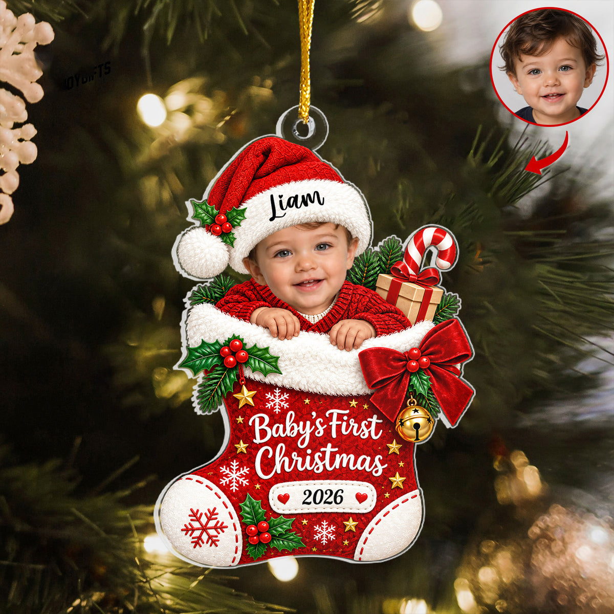 Baby’s First Christmas - Personalized Acrylic Ornament,  Baby Photo Ornament 2026, Baby’s First Christmas Ornament, Custom Name Newborn Keepsake, Baby Christmas Gift