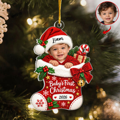 Baby’s First Christmas - Personalized Acrylic Ornament,  Baby Photo Ornament 2026, Baby’s First Christmas Ornament, Custom Name Newborn Keepsake, Baby Christmas Gift