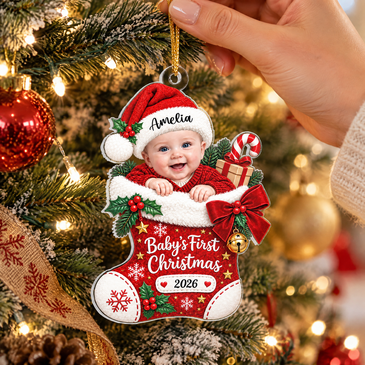Baby’s First Christmas - Personalized Acrylic Ornament,  Baby Photo Ornament 2026, Baby’s First Christmas Ornament, Custom Name Newborn Keepsake, Baby Christmas Gift