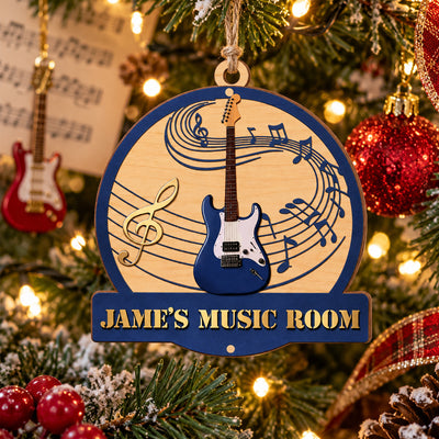 Guitar Music Room- Personalized Wooden Ornament,  Custom Name & Guitar Type, Guitar Lovers Gift