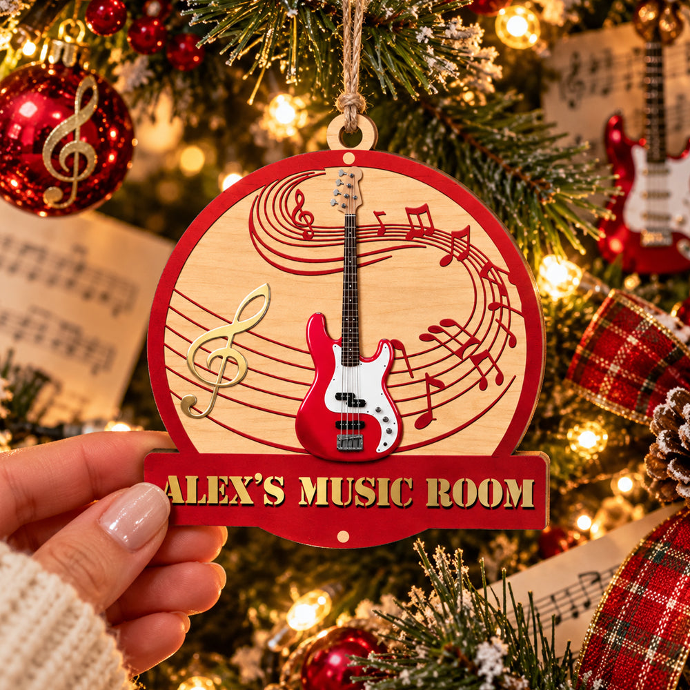 Guitar Music Room- Personalized Wooden Ornament,  Custom Name &amp; Guitar Type, Guitar Lovers Gift