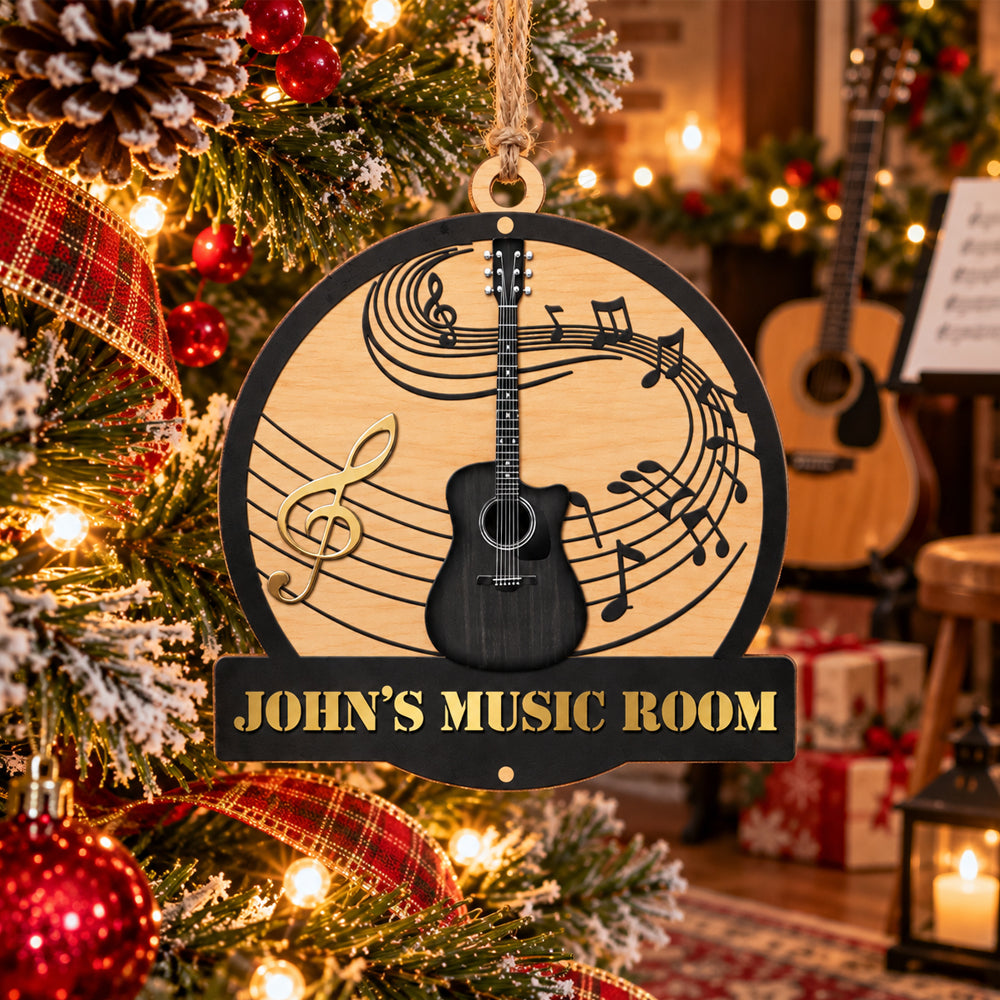 Guitar Music Room- Personalized Wooden Ornament,  Custom Name &amp; Guitar Type, Guitar Lovers Gift