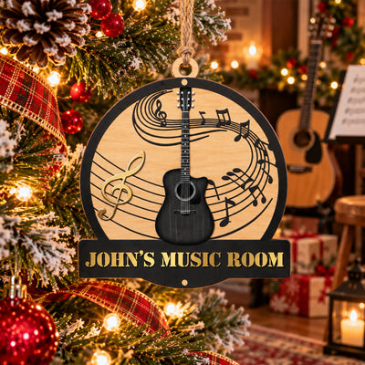 Guitar Music Room- Personalized Wooden Ornament,  Custom Name & Guitar Type, Guitar Lovers Gift