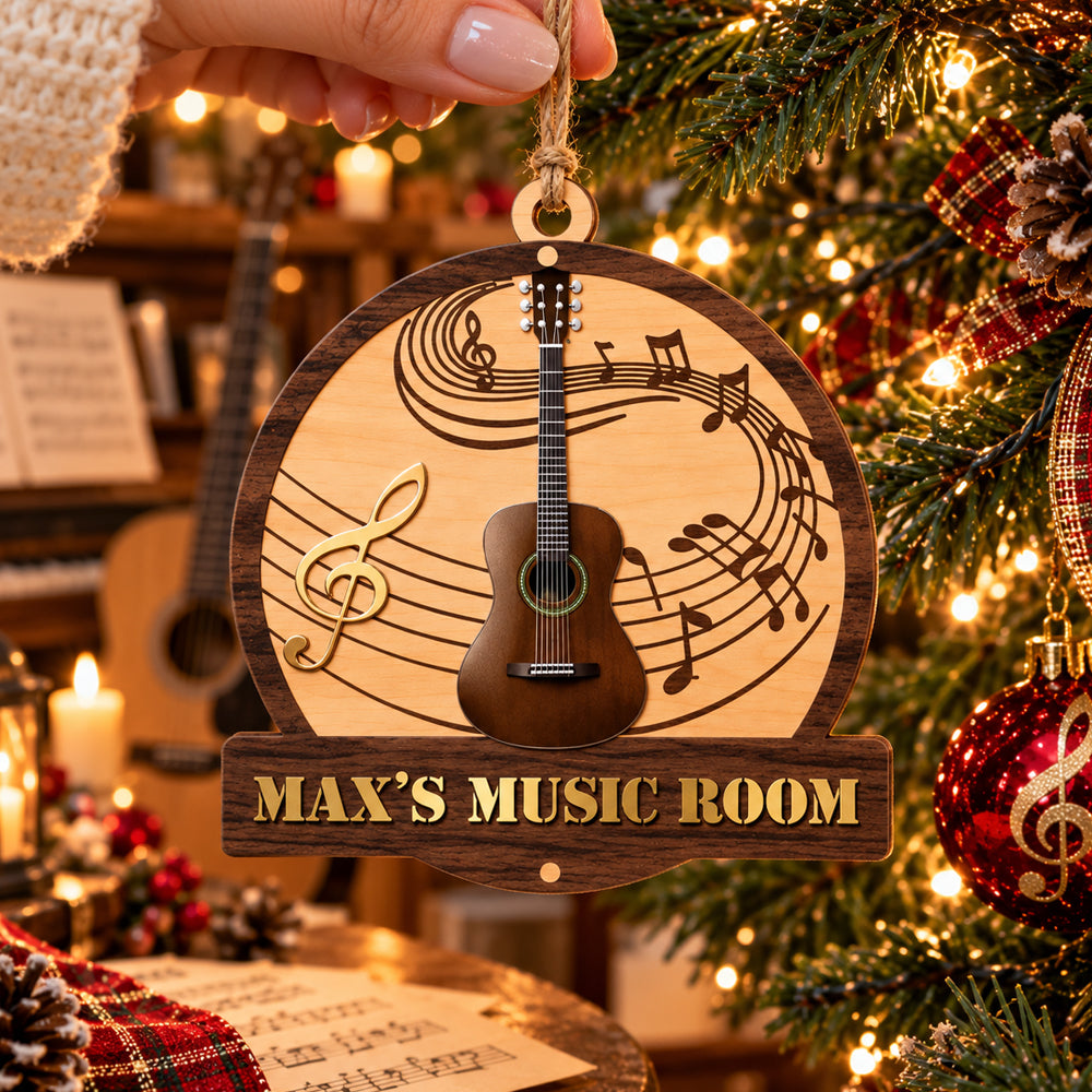 Guitar Music Room- Personalized Wooden Ornament,  Custom Name &amp; Guitar Type, Guitar Lovers Gift