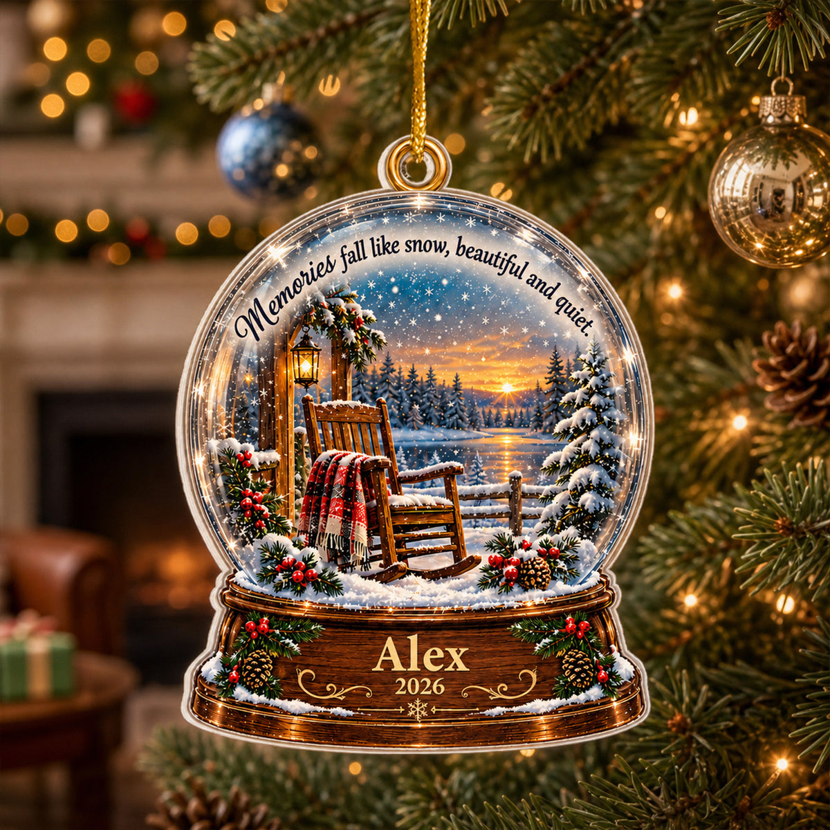 Memories Fall Like Snow, Beautiful And Quiet, Personalized Acrylic Ornament, Snow Globe Memorial Keepsake Acrylic  Ornament