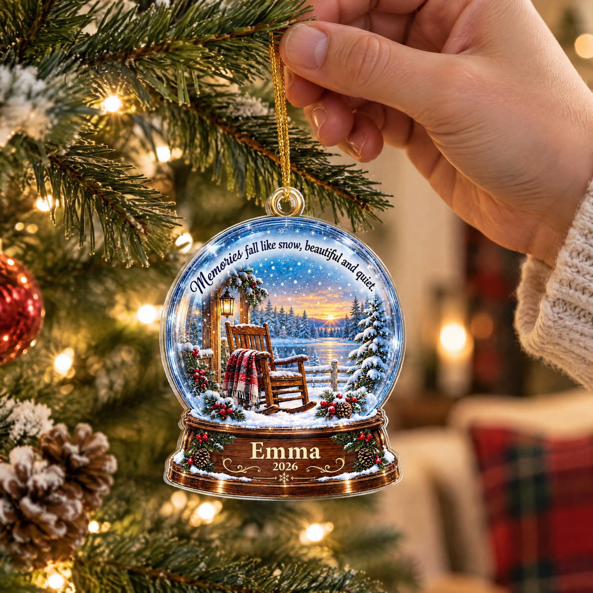 Memories Fall Like Snow, Beautiful And Quiet, Personalized Acrylic Ornament, Snow Globe Memorial Keepsake Acrylic  Ornament