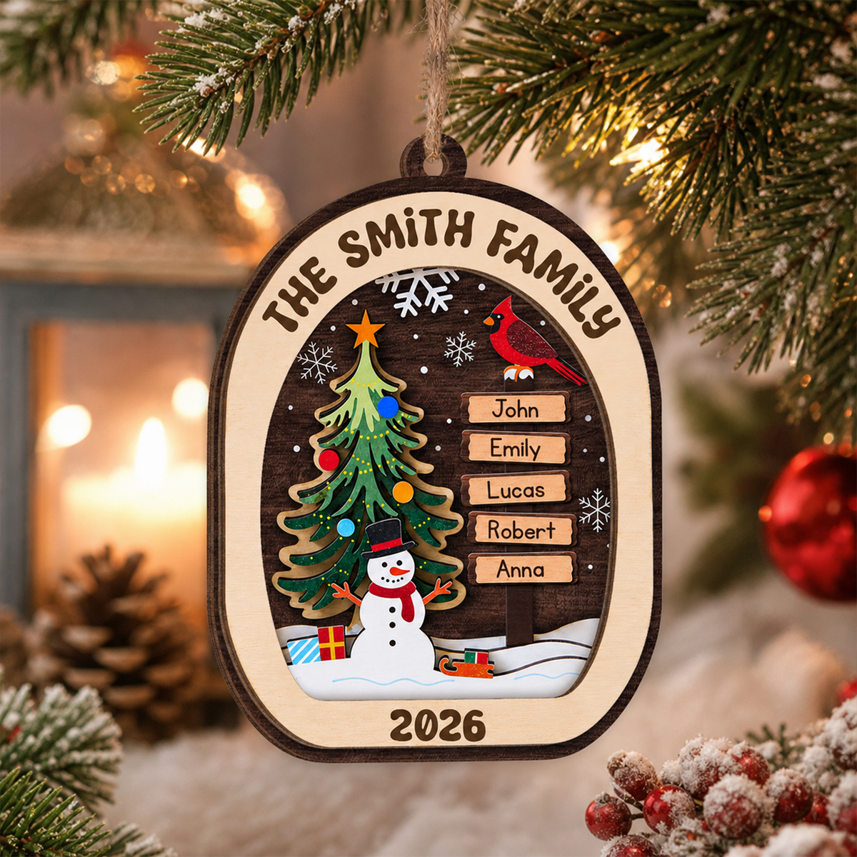 Our Holiday Family - Personalized 2 Layer Wooden Ornament, Gift For Family, Christmas Gift