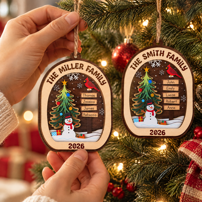Our Holiday Family - Personalized 2 Layer Wooden Ornament, Gift For Family, Christmas Gift
