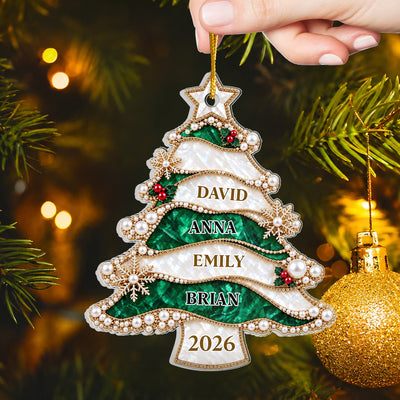 Golden Pearl Christmas Tree - Personalized Acrylic Ornament, Family Christmas Gift, Christmas Tree Decor