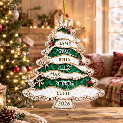 Golden Pearl Christmas Tree - Personalized Acrylic Ornament, Family Christmas Gift, Christmas Tree Decor