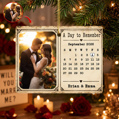 A Day To Remember-  Personalized Rectangular Ceramic Ornament , Vintage Almanac Calendar Photo Anniversary Gift
