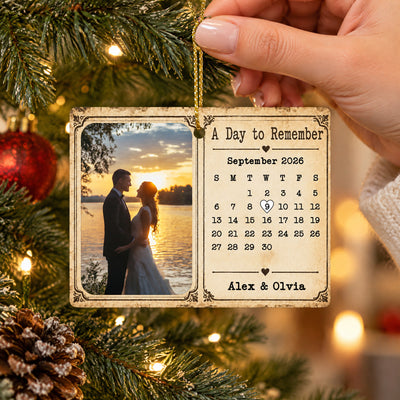A Day To Remember-  Personalized Rectangular Ceramic Ornament , Vintage Almanac Calendar Photo Anniversary Gift