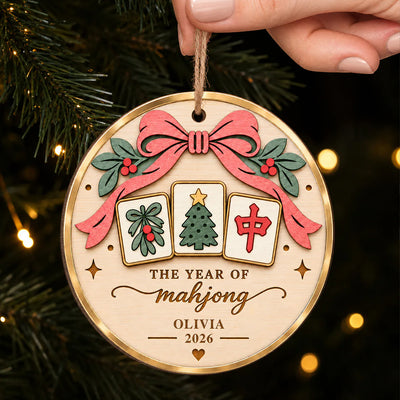The Year Of Mahjong- Personalized Wooden Ornament, Mahjong Lovers Gift, Gift For Her