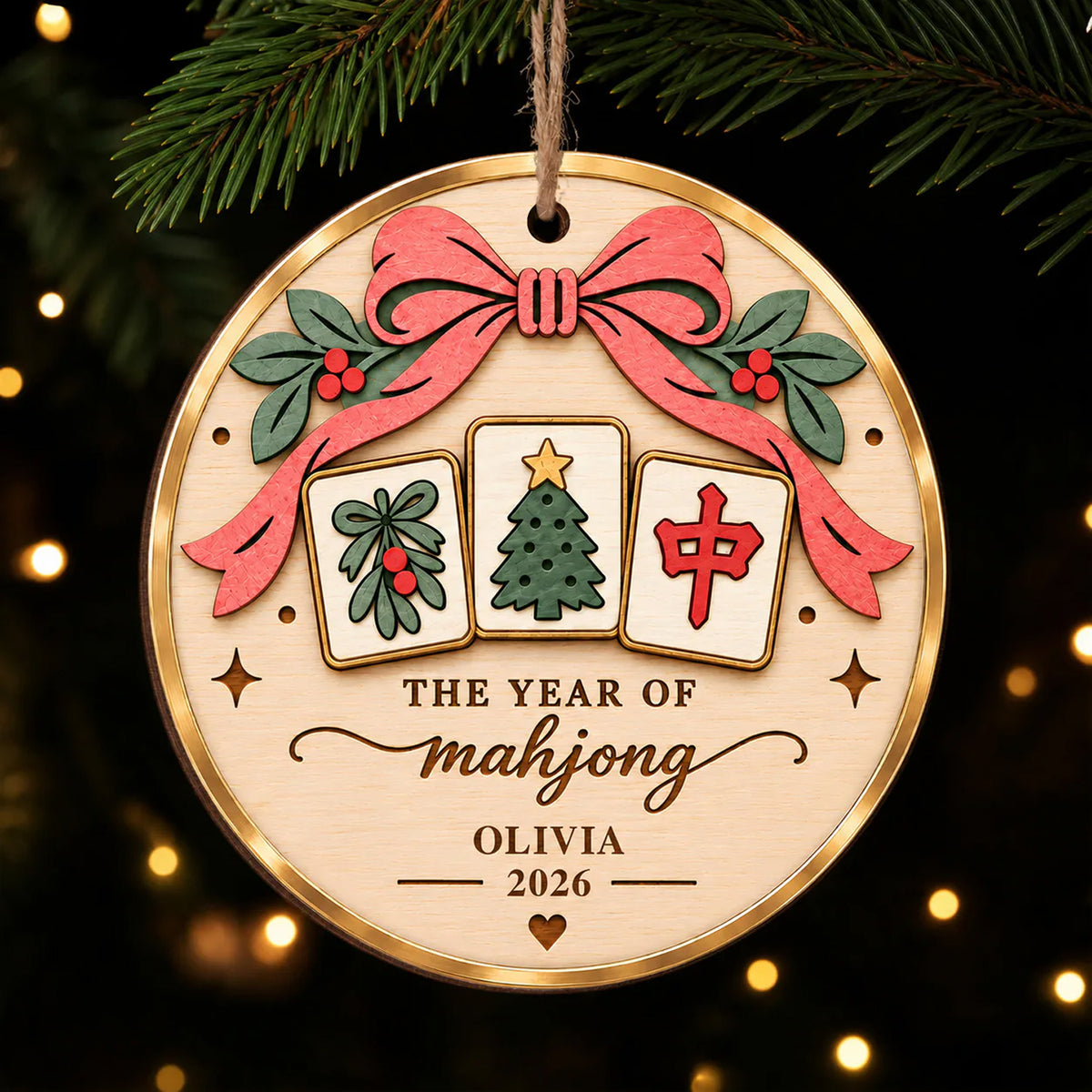 The Year Of Mahjong- Personalized Wooden Ornament, Mahjong Lovers Gift, Gift For Her