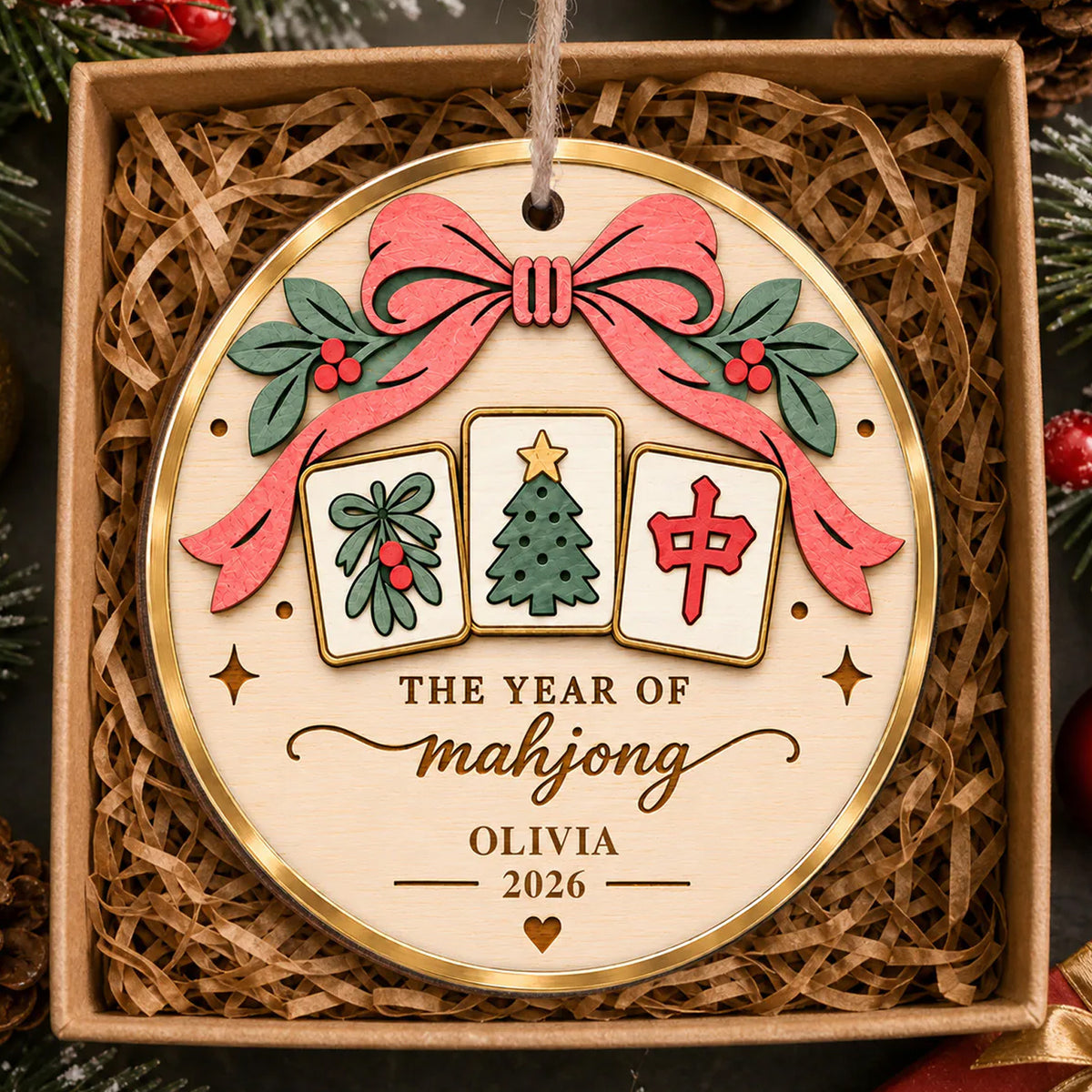 The Year Of Mahjong- Personalized Wooden Ornament, Mahjong Lovers Gift, Gift For Her