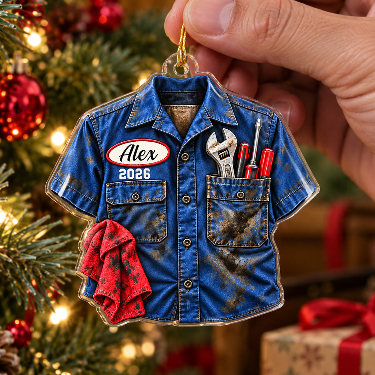 Mechanic Work Shirt Faux 3D - Personalized Acrylic Ornament, Mechanic Christmas Gift