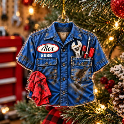 Mechanic Work Shirt Faux 3D - Personalized Acrylic Ornament, Mechanic Christmas Gift