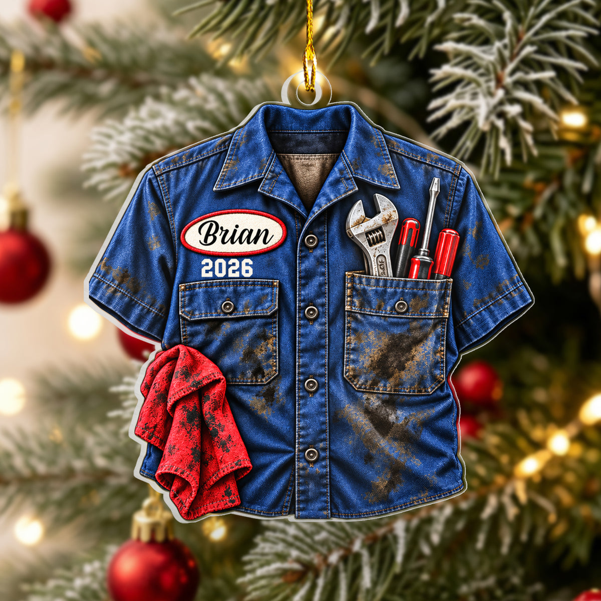 Mechanic Work Shirt Faux 3D - Personalized Acrylic Ornament, Mechanic Christmas Gift