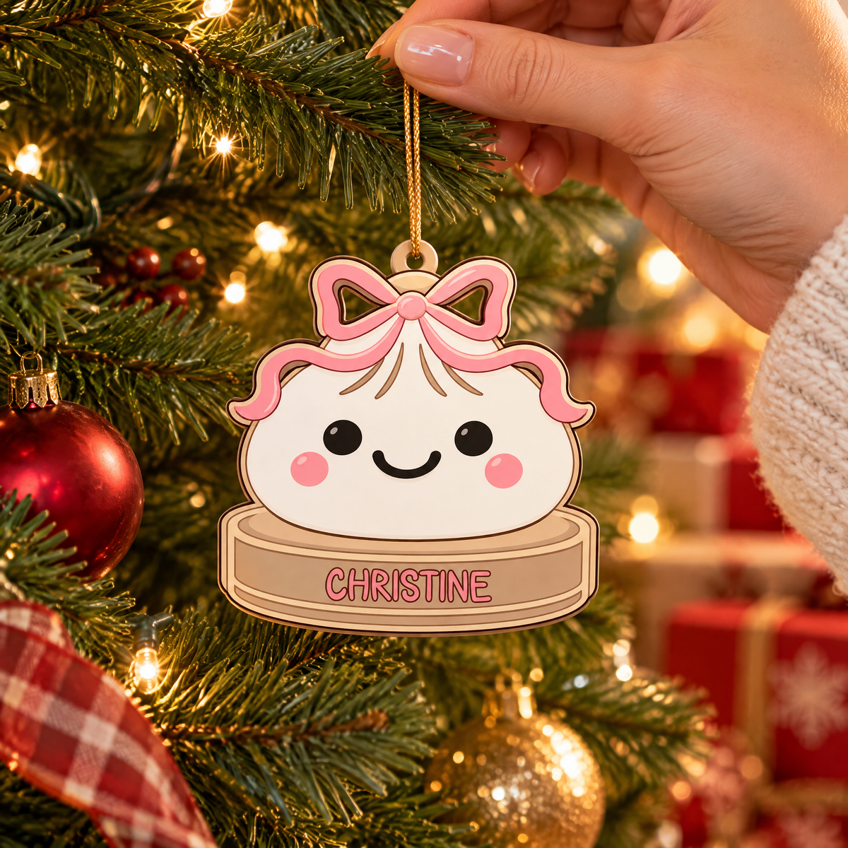 All I Need Is Dumplings &amp; Christmas Cheer - Personalized Acrylic Ornament, Gift For Dumpling Lovers, Christmas Squishy Dumpling Ornament