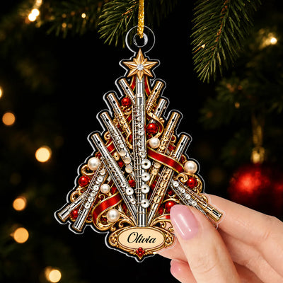 A Flute-Filled Christmas - Personalized Ornament, Custom Flute Musical Instrument Christmas Ornament, Music Lovers Gift
