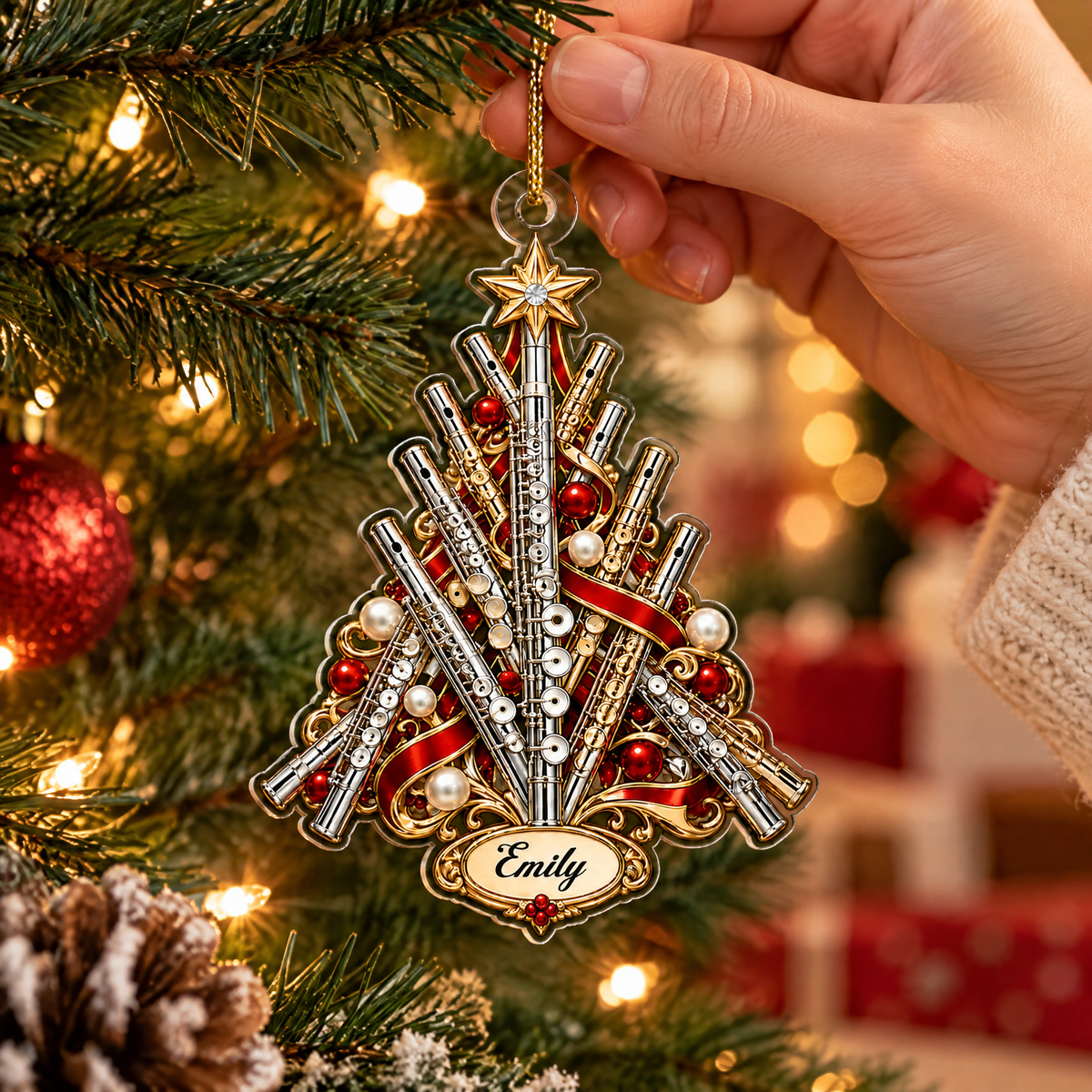 A Flute-Filled Christmas - Personalized Ornament, Custom Flute Musical Instrument Christmas Ornament, Music Lovers Gift