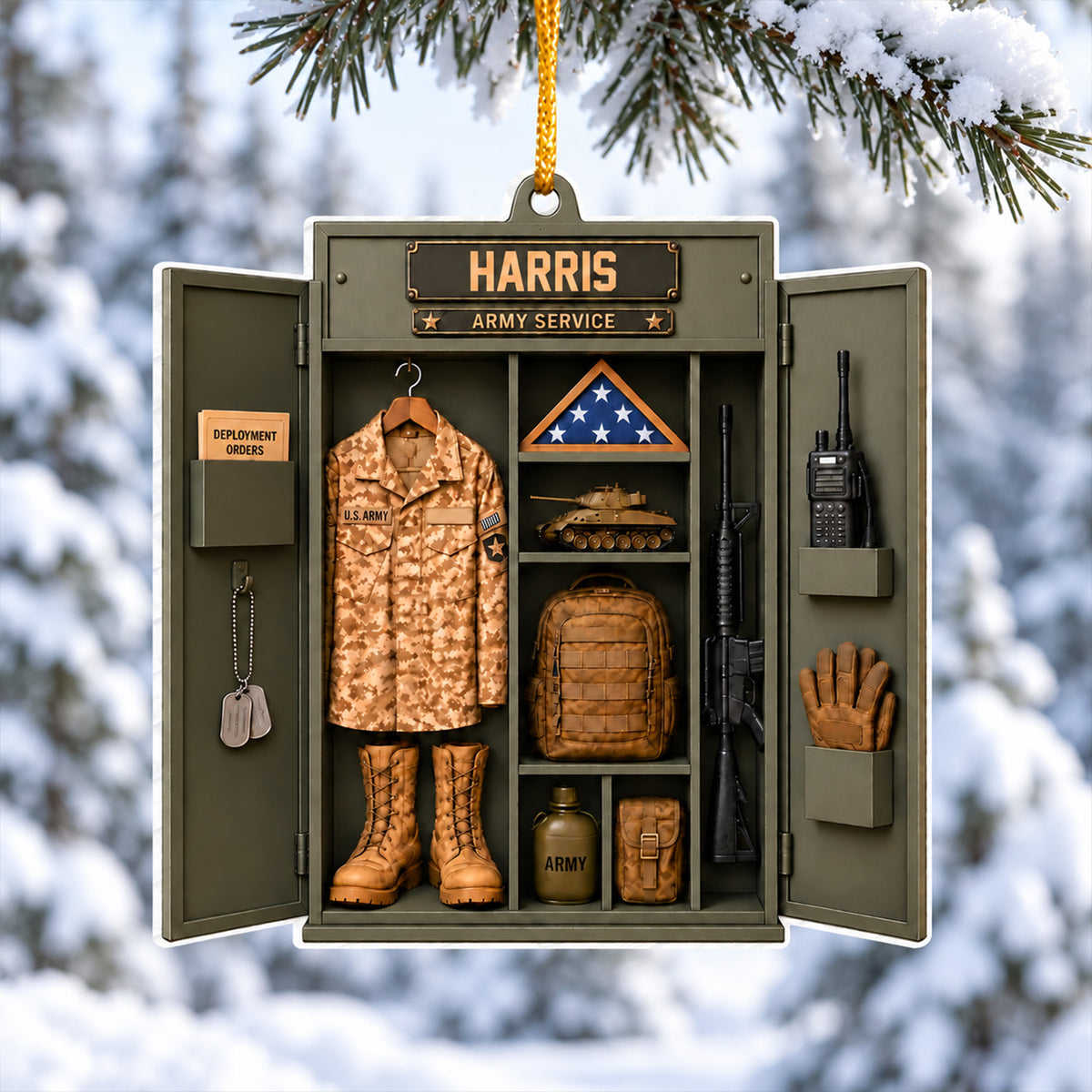 Military Christmas - Personalized Acrylic Ornament ,Military Gift ,  Custom Name Veteran Memorial Gift