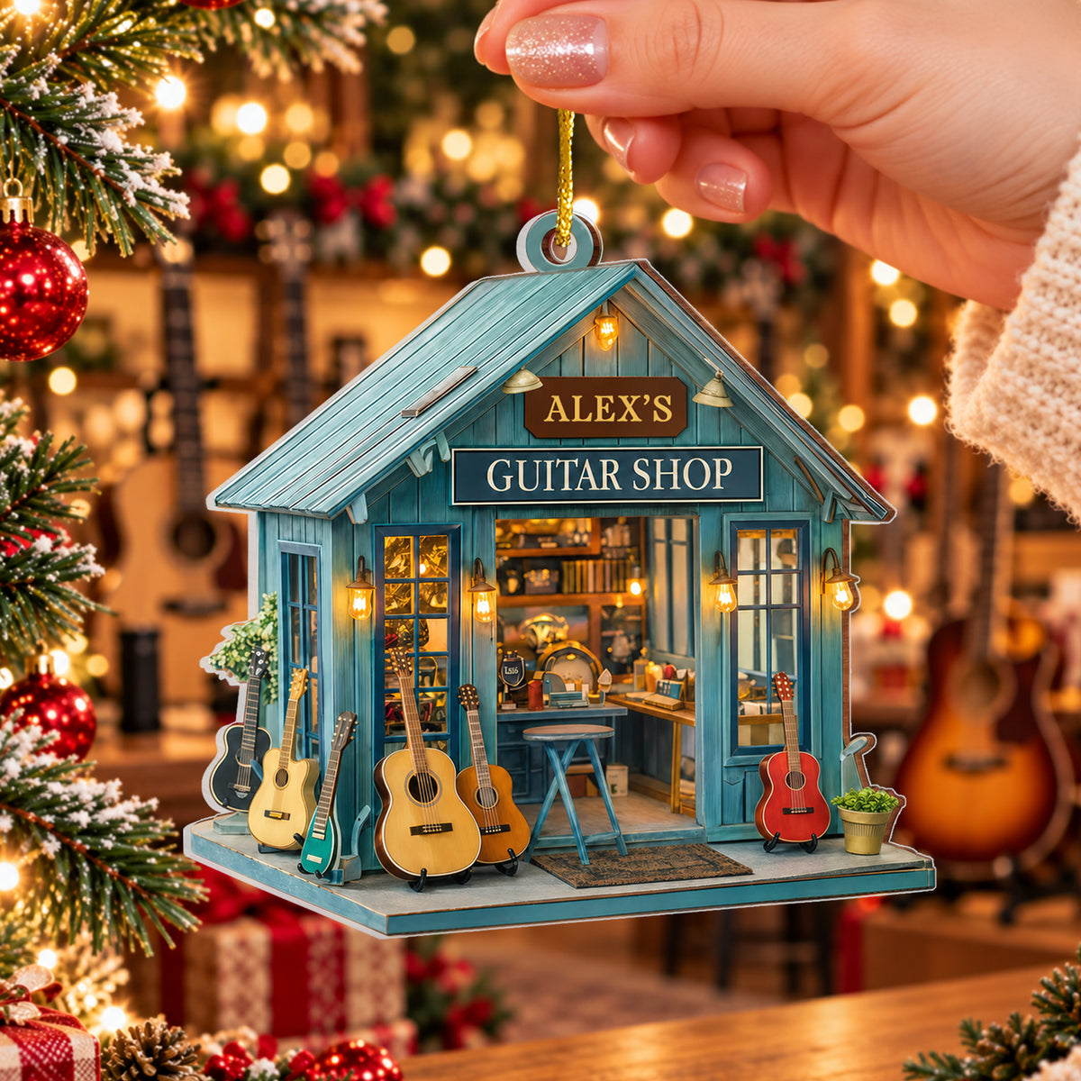My Guitar Shop - Personalized Acrylic Ornament, Gift For Guitar Lovers, Music Lover Gift With Custom Name