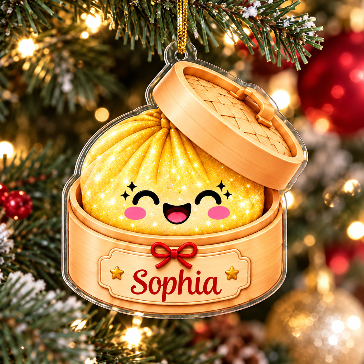 Cute Dumpling Christmas - Personalized Acrylic Ornament, Glitter Dumpling Keepsake, Dumpling Lover Gift, Kids Christmas Gift, Foodie Decor