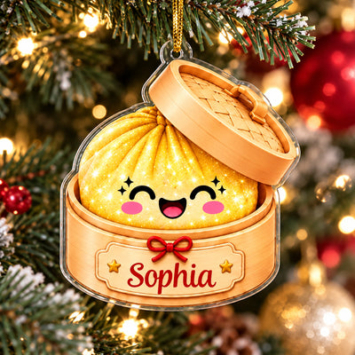 Cute Dumpling Christmas - Personalized Acrylic Ornament, Glitter Dumpling Keepsake, Dumpling Lover Gift, Kids Christmas Gift, Foodie Decor
