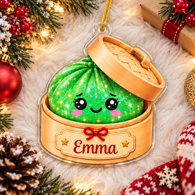 Cute Dumpling Christmas - Personalized Acrylic Ornament, Glitter Dumpling Keepsake, Dumpling Lover Gift, Kids Christmas Gift, Foodie Decor