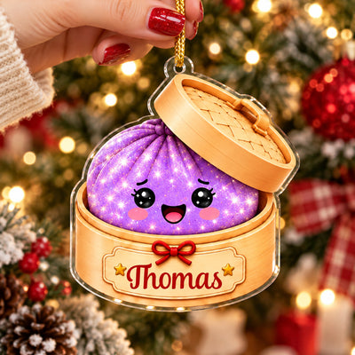 Cute Dumpling Christmas - Personalized Acrylic Ornament, Glitter Dumpling Keepsake, Dumpling Lover Gift, Kids Christmas Gift, Foodie Decor