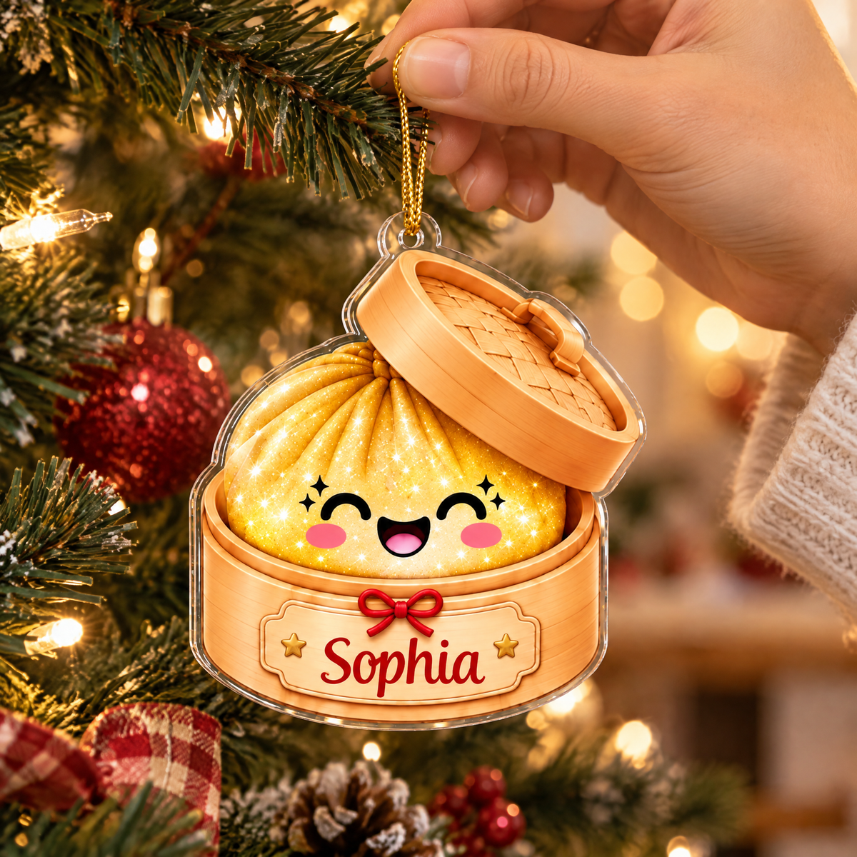 Cute Dumpling Christmas - Personalized Acrylic Ornament, Glitter Dumpling Keepsake, Dumpling Lover Gift, Kids Christmas Gift, Foodie Decor