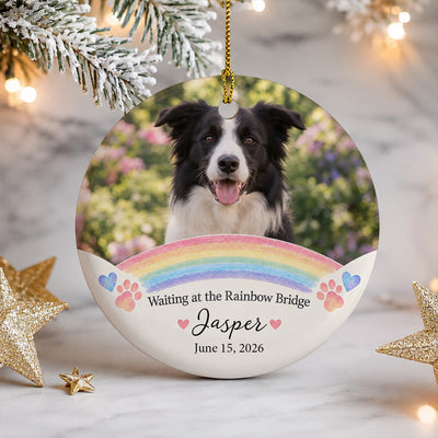 Waiting at the Bridge - Personalized Pet Ceramic Ornament, Custom Photo