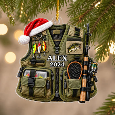 Fishing Vest Faux 3D - Personalized Acrylic Ornament, Christmas Gift For Fishing Lovers