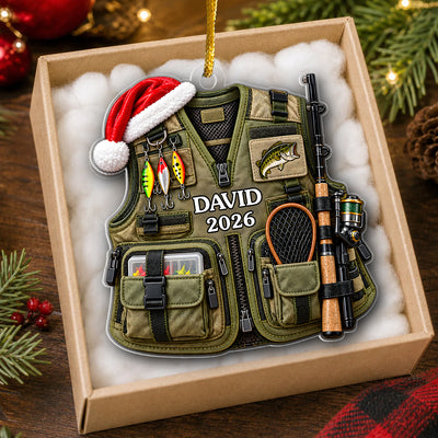 Fishing Vest Faux 3D - Personalized Acrylic Ornament, Christmas Gift For Fishing Lovers