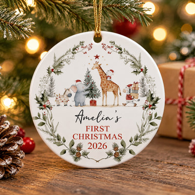 Baby's First Christmas- Personalized Ceramic Ornament, Jungle Animals New Baby gift, 1st Christmas Gift, Baby Decoration Keepsake