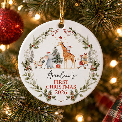 Baby's First Christmas- Personalized Ceramic Ornament, Jungle Animals New Baby gift, 1st Christmas Gift, Baby Decoration Keepsake