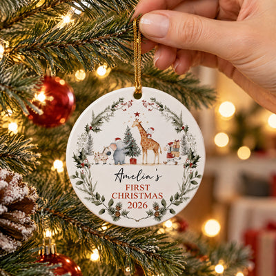 Baby's First Christmas- Personalized Ceramic Ornament, Jungle Animals New Baby gift, 1st Christmas Gift, Baby Decoration Keepsake