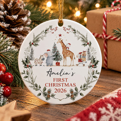 Baby's First Christmas- Personalized Ceramic Ornament, Jungle Animals New Baby gift, 1st Christmas Gift, Baby Decoration Keepsake