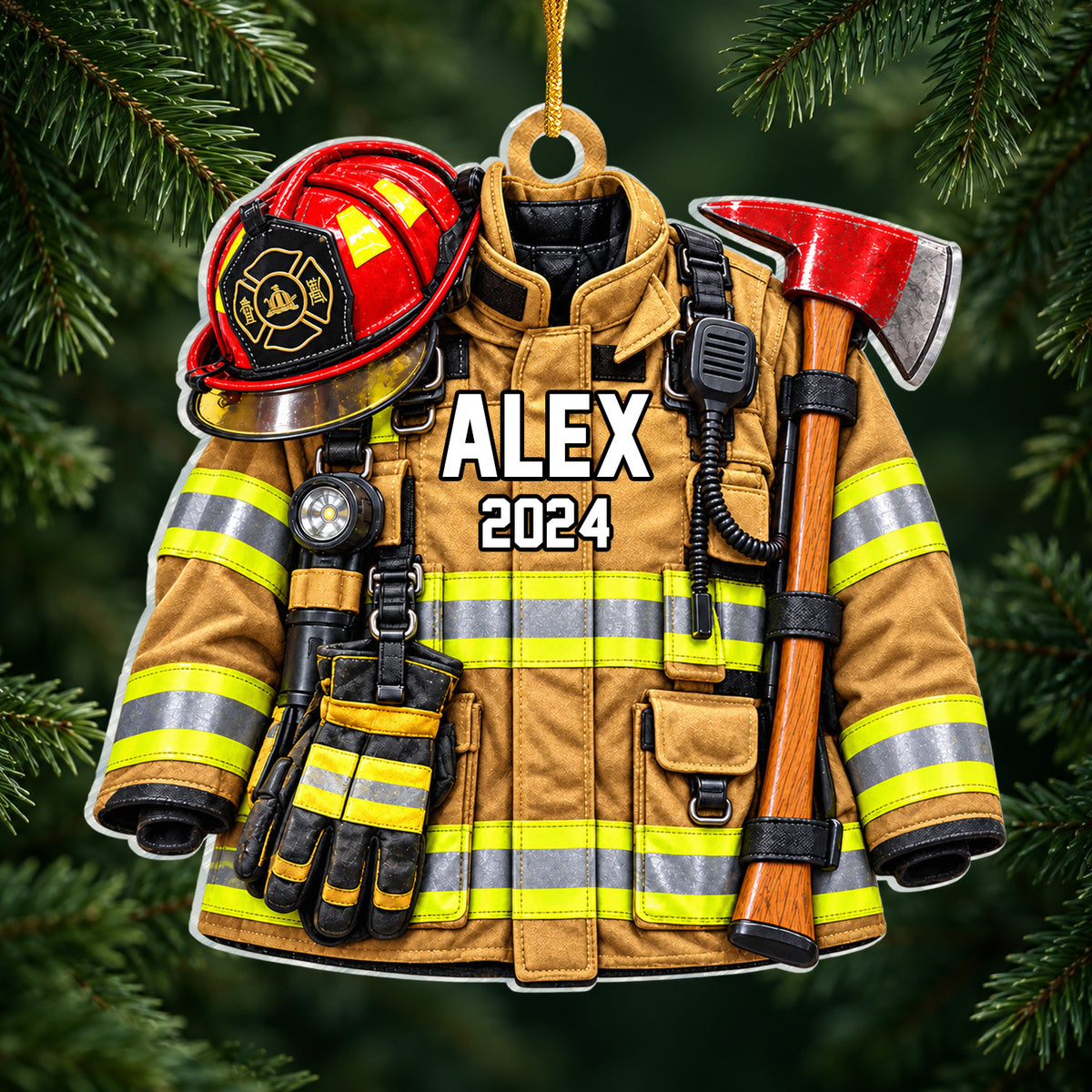 Firefighter Turnout Gear Faux 3D - Personalized Acrylic Ornament, Gift for Firefighter