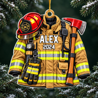 Firefighter Turnout Gear Faux 3D - Personalized Acrylic Ornament, Gift for Firefighter
