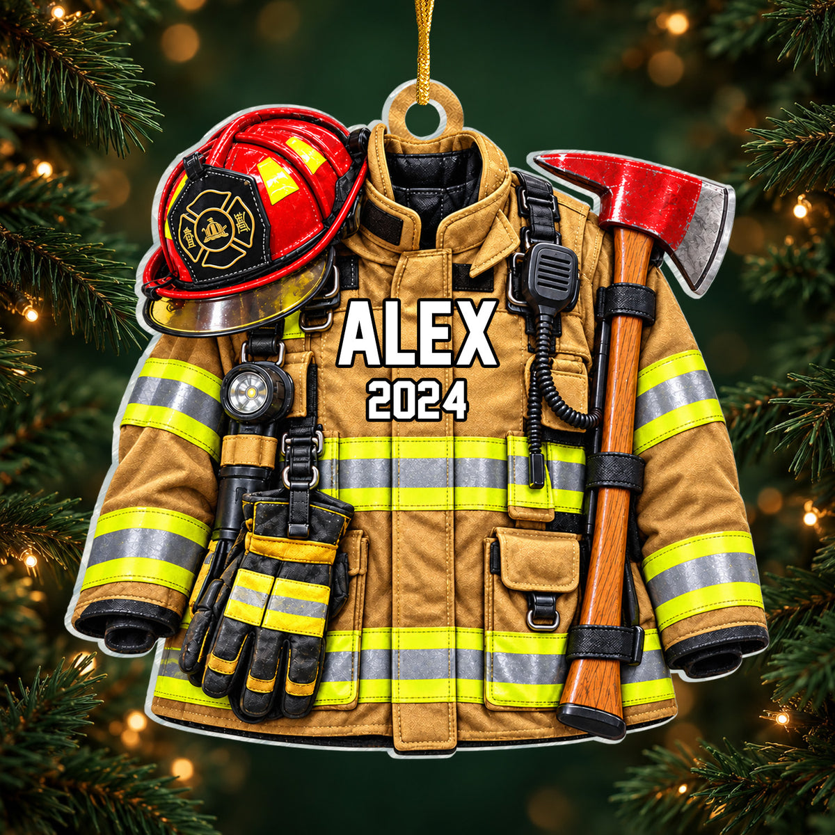 Firefighter Turnout Gear Faux 3D - Personalized Acrylic Ornament, Gift for Firefighter
